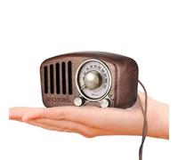 Roxel Retro Vintage Mini Wooden FM Radio & Wireless Speaker - 8 Hour Battery Life, Excellent Reception, Rechargeable, AUX & TF Card Music Player, Walnut Design, 4W Magnet Speaker, Leather Strap