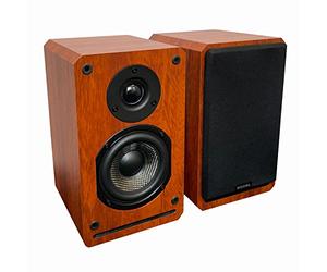 Roxel Wired Passive Bookshelf Speaker, Wood Effect Cabinet with 4 inch Enhanced Carbon Fibre Woofer, 1Inch Silk Dome Tweeter, Detailed and Refined Sound, Deep Bass 150W RMS (Cherry Wood)