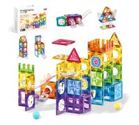 ROXENDA 101PCS Magnetic Building Blocks for Kids Ages 3-8 Magnet Tiles Set with Track and Little Ball|Construction Magnet Toys for Boys & Girls | Creative Construction Blocks with Idea Box(101 Pcs)