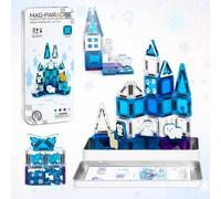 ROXENDA 35 PCS Mini Magnetic Tiles Ice & Snow Animals Theme Tiles for Kids | Magnetic Tiles with 4 Animals, Travel Magnetic Tiles Set, Travel Toy Gift,Screen-free Sensory Toy, Portable Tin Storage
