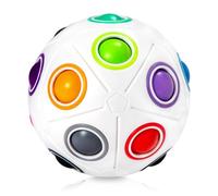 ROXENDA Bigger Rainbow Ball, 20 Holes Skill Game Fidget Magic Puzzle Ball with Pouch Color Matching - Brain Teaser Ball toys for Kids Birthday Party & 3D Stress Ball for Children and Adults(White)