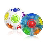 ROXENDA Magic Rainbow Ball with 12 Holes, Puzzle Ball Skill Game - Brain Teaser & Fidget Ball for Kids from 6 Years - 2 Pack (White&Blue)
