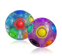 ROXENDA Magic Rainbow Ball with 12 Holes, Puzzle Ball Skill Game - Brain Teaser & Fidget Ball for Kids from 6 Years - 2 Pack (Blue&Purple)