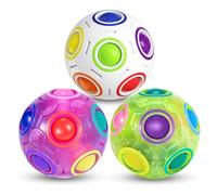 ROXENDA Magic Rainbow Ball with 12 Holes, Puzzle Ball Skill Game - Brain Teaser & Fidget Ball for Kids from 6 Years - 3 Pack(White&purple&Green)