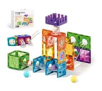 ROXENDA Magnetic Block Tiles for Kids Ages 3-8-73 PCS Magnet Tiles Marble Run and Little Ball Construction Magnet Toys for Boys & Girls | Creative Construction Blocks with Idea Box（73 Pcs）