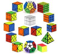 ROXENDA Speed Cube Set 15 Packs Magic Cubes 2x2 3x3 4x4 Pyraminx Pyramide Cube Sticker Stickerless Toys for Kids Boys Girls