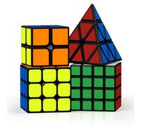ROXENDA Speed Cube Set, 2X2 3X3 4X4 Pyramid Cube Original Fast with Instruction [4 Pack](Sticker Cube Set)