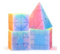 ROXENDA Speed Cube Set, 2X2 3X3 4X4 Pyramid Cube Stickerless with Instruction [4 Pack] (Jelly Cube Set)