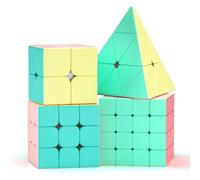 ROXENDA Speed Cube Set, 2X2 3X3 4X4 Pyramid Cube Stickerless with Instruction [4 Pack] (Macaron Cube Set)