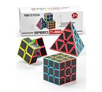 ROXENDA Speed Cube Set, 2X2 3X3 Pyramid Speed Cube Carbon Fiber Puzzle Cube with Instruction (Carbon Fiber Cube Set)