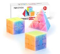 ROXENDA Speed Cube Set, 2X2 3X3 Pyramid Speed Cube Stickerless Fast Cube with Instruction (Jelly cube set)