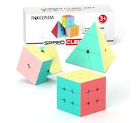 ROXENDA Speed Cube Set, 2X2 3X3 Pyramid Speed Cube Stickerless Fast Cube with Instruction (Macaron cube set)