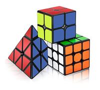 ROXENDA Speed Cube Set, 2X2 3X3 Pyramid Speed Cube Stickerless Fast Cube with Instruction (Original sticker cube set)
