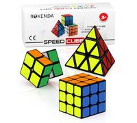 ROXENDA Speed Cube Set, 2X2 3X3 Pyramid Speed Cube Stickerless Fast Cube with Instruction (Sticker cube set)
