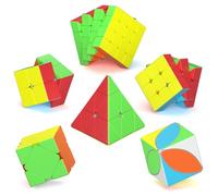 ROXENDA Speed Cube Set, Magic Cube Pack of 2x2 3x3 4x4 Pyramid Skewb Ivy Stickerless Puzzle Cube Bundle, Christmas Birthday Party Toy for Kids Teens Adults (6 Pack)