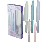 Roxi 5 Piece Kitchen Knife Set - with Ultra Sharp Stainless Steel Blades & Protective Guards/Sheaths. Multicoloured with Nonstick Coating. Includes Chefs, Bread, Utility, Paring & Carving Knives.