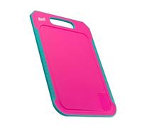 Roxi Non Slip Multipurpose Cutting Board with Ginger Grater & Measuring Guide. 36.5x25.5cm Knife Friendly & Single Sided Chopping Board. Hygienic Polypropylene & Dishwasher Safe. Fuchsia/Turquoise