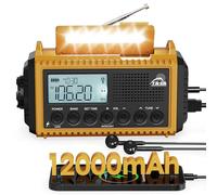 Roxicosly 12000mAh Emergency Hand Crank Solar Power Radio with USB Phone Charger, Portable AM/FM/SW Survival Radio with 2-Level Flashlight, SOS Alarm, IPX6 for Camping Hiking (Yellow)