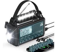 Roxicosly 12000mAh Wind Up Solar Radio with Phone Charger, Portable Emergency Hand Crank Radio AM/FM/SW with LED Torch & Reading Light, SOS Alarm, IPX6, Headphone Jack for Camping,Hiking