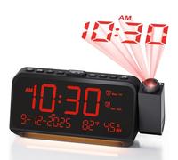 Roxicosly Projection Alarm Clock for Bedroom Ceiling, 118 dB Super Loud for Heavy Sleepers, Plug in Dual Alarm with Weekday/Weekend, 6.7" Large Dimmable Display with Day Date Indoor Temp Humidity