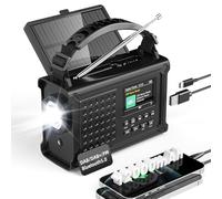 Roxicosly Wind Up Radio with DAB+/DAB/FM, 8500mm² Solar Panel, Real 12000mAh Rechargeable Battery, Bluetooth5.0, Dual Phone Chargers, 5W Torch & Reading Lamp, Dual Alarms for Camping, Blackout