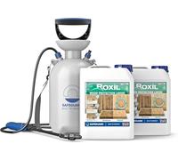 Roxil Wood Waterproofing Liquid (2x5L & Sprayer) 10 Year Wood Preserver Outdoor, Wood Sealer for decking, Fence, Sheds and Furniture