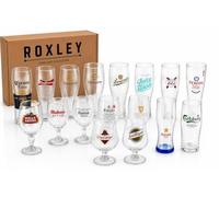 Roxley Luxury Assorted Branded Pint Glass Gift Set, 4 Count | Mixed Beer Lager and Cider Glasses, Home Bar Collection