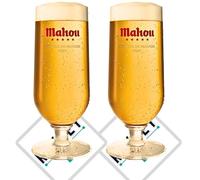 Roxley Mahou Pint Lager Beer Glasses X2 Glasses | 56cl Glasses | Also Comes with Branded Beer Mats