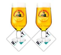 Roxley Moretti Nucleated Pint Lager Beer Glasses X2 Also Comes with X2 Branded Beer Mats, 56Cl Size Glass Man Cave Made in UK