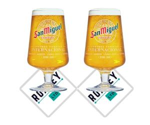 Roxley | San Miguel Nucleated Pint Beer Glasses X2 | Lager Beer 56Cl Size Glass Man Cave | Made in UK