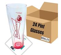 RoxleyLtd Roxley Budweiser Pints Glasses X24 Original Nucleated Lager Pint Glass Glasses 67 cl