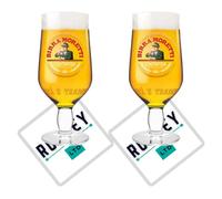 RoxleyLtd Roxley X2 Moretti Nucleated Half Glasses 28cl Also Comes with 2 Branded Beer Mats