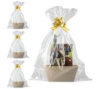 RoxNvm Hamper Baskets for Gifts Empty, 4 Gift Basket Hamper Kit with Cellophane Bags large Bows,Cardboard Hamper Box,Gift Boxes for Presents,Create Your Own Gift Baskets Empty for Christmas (Brown)