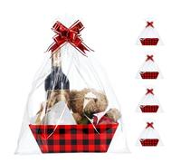 RoxNvm Hamper Baskets for Gifts Empty, 4 PCS Gift Basket Hamper Kit with Cellophane Bags Pull Bows,Plaid Carton Gift Baskets Empty,Large Gift Box,Create Your Own Gift Hamper Basket for Christmas