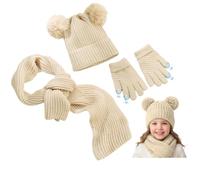 ROXUANEDIAN Kids Winter Hat Scarf Gloves Set 3 in 1 Toddler Beanie with Pom | Knitted Long Scarf, Soft Thermal Touchscreen Gloves Set, Warm Pom Pom Beanie Cap, 3pcs Cold Weather Set for Children Aged 2-8