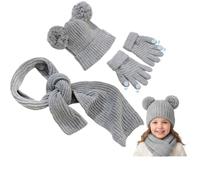 ROXUANEDIAN Kids Winter Hat Scarf Gloves Set 3 in 1 Toddler Beanie with Pom | Knitted Long Scarf, Soft Thermal Touchscreen Gloves Set, Warm Pom Pom Beanie Cap, 3pcs Cold Weather Set for Children Aged 2-8
