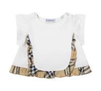 Roxy Check Frill T-Shirt- female- Burberry- Kids Short Sleeve T-Shirts- White- 3 Y- Kids 3 Y