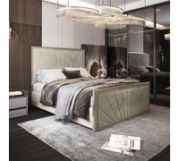 Roxy Upholstered Soft Velvet Metal Bed Frame - Cream