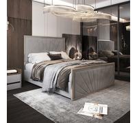 Roxy Upholstered Soft Velvet Metal Bed Frame - Grey