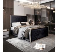 Roxy Upholstered Soft Velvet Metal Black Bed Frame