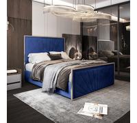 Roxy Upholstered Soft Velvet Metal Blue Bed Frame