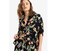 Roxy Womens Beach Nostalgia Crinkle Short Sleeve Top, Black, Size L, Women Black