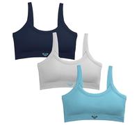 Roxy Women's Seamless Bras Ribbed Lounge Wirefree Bralette Set, 3-Pack, Tulum/Lt Heather/Deep Pacific, M