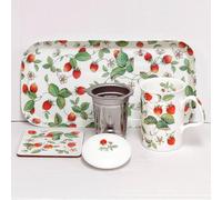 Roy Kirkham - England Lidded Infuser Mug Coaster and Tray (5 Piece Set) - Alpine Strawberry Design