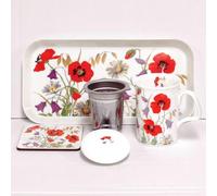 Roy Kirkham - England Lidded Infuser Mug Coaster and Tray (5 Piece Set) - English Meadow Florals Design