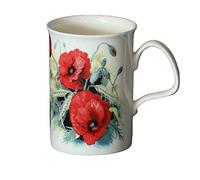Roy Kirkham Lancaster Poppy Flower Mug - Red Poppy Flower Bud Poppies Chamomile Widfllowers, Ceramic Floral Coffee Mug Cup 11 oz