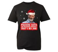 Roy Praising Santa T-Shirt Man United Keane Xmas Football Fan Gift Tee Sarcastic Festive Jokes Unisex Kids Adults Tops (Black, L)