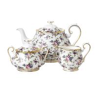 Royal Albert 100 Years 1940 English Chintz Teapot, Sugar, Cream, 3 Piece Set, White, Bone China