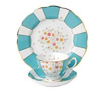 Royal Albert 40017531 108 100 Years 1930 Mint Deco Teacup, Saucer, Plate 20cm, 3 Piece Set Turquoise, Bone China