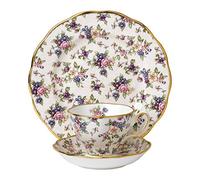 Royal Albert 40017568 100 Years 1940 English Chintz Teacup, Saucer, Plate 20cm, 3 Piece Set, White, Bone China